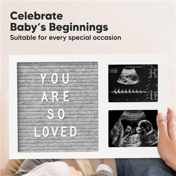Baby Picture Frame, Ultrasound Picture Frames with Felt Letterboard - Sonogram - Picture 3 of 7